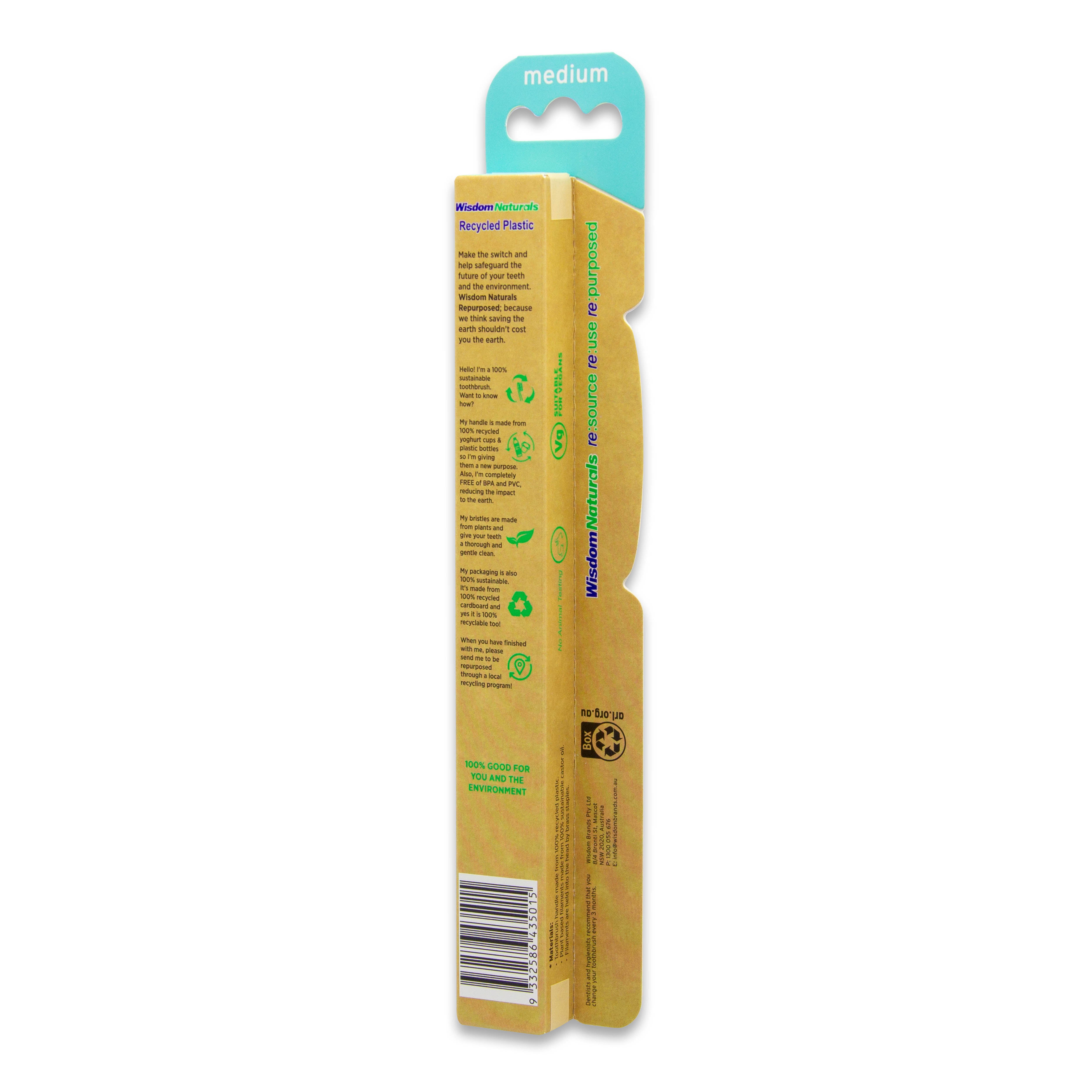 Wisdom Naturals Recycled Plastic Toothbrush x3