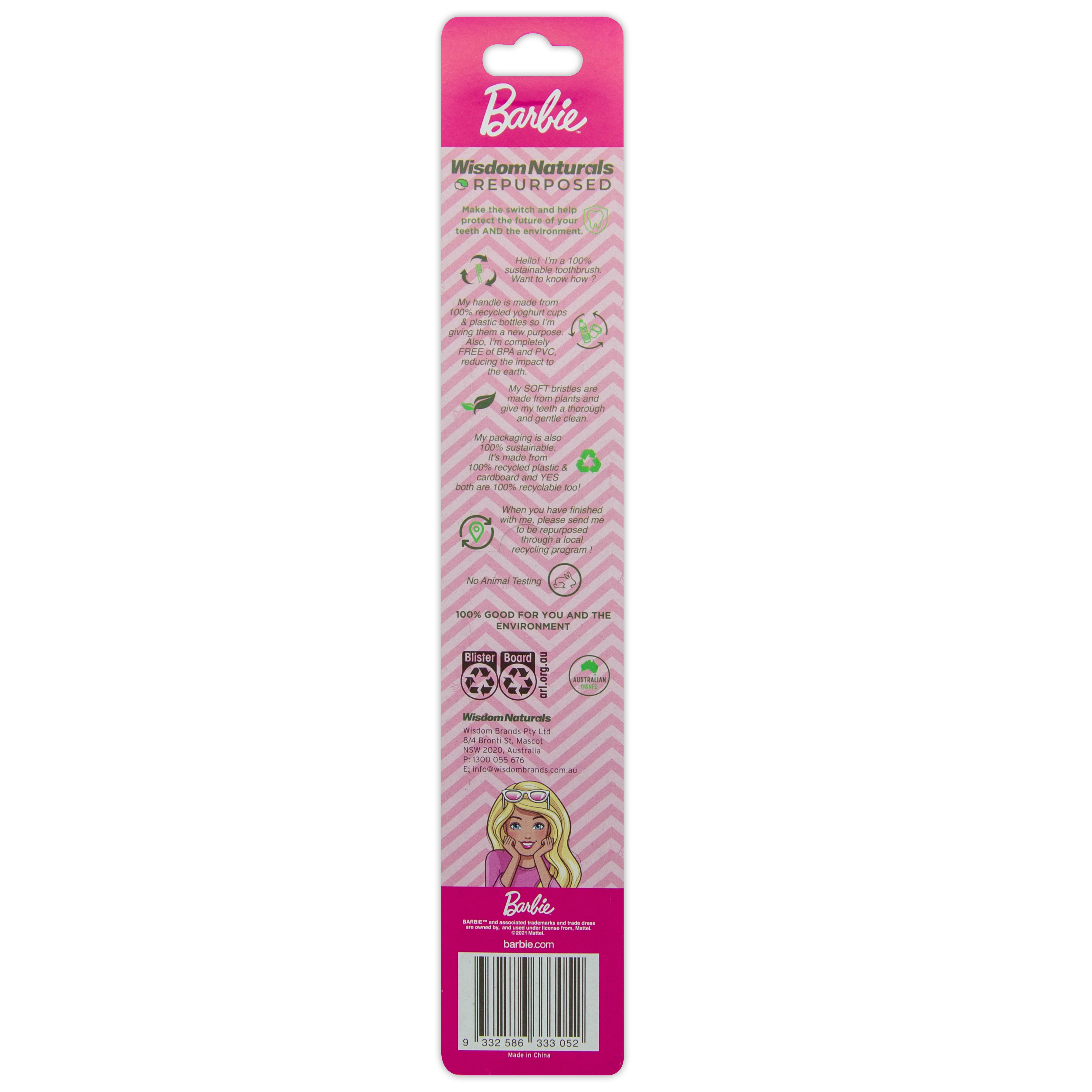 Kids Recycled Plastic Toothbrush Barbie & Hotwheels